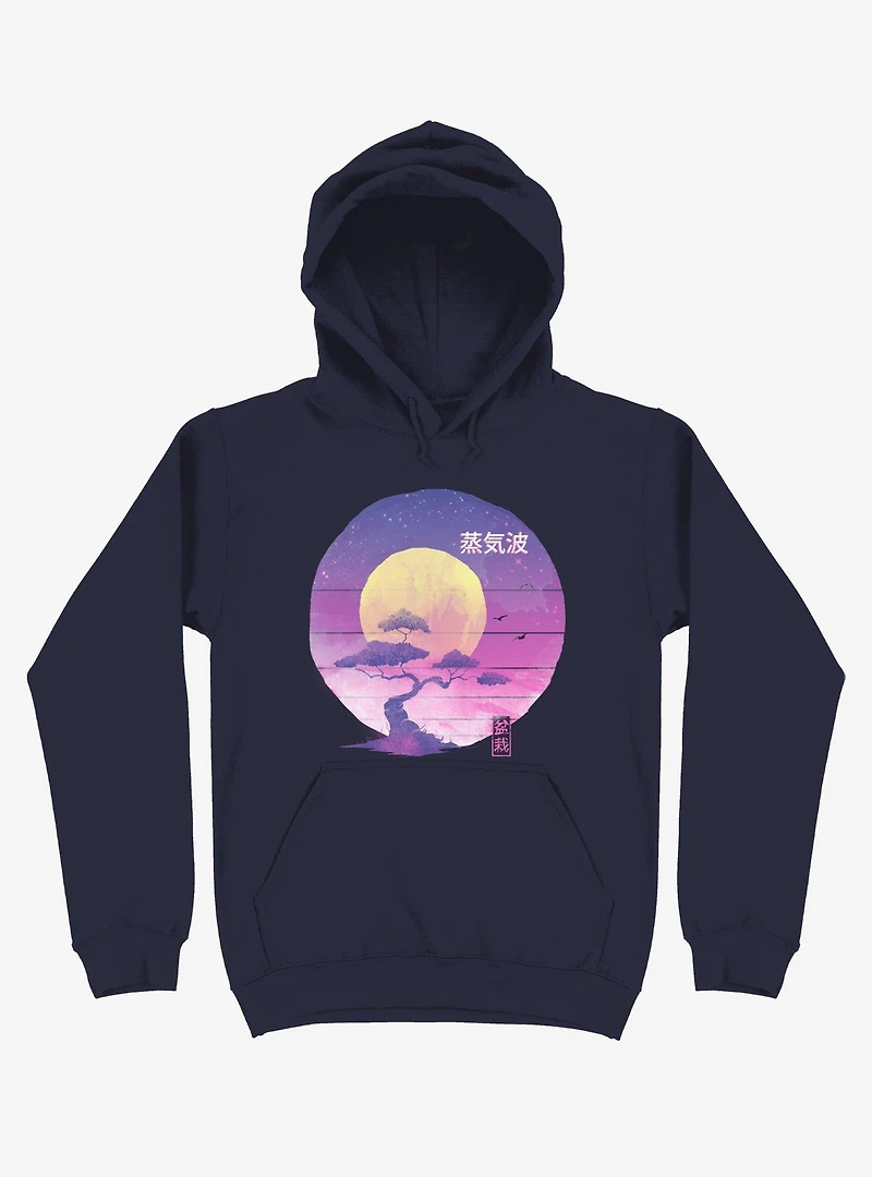 Neon Bonsai Wave Navy Blue Hoodie