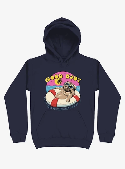 Ocean Pug Good Buoy! Navy Blue Hoodie