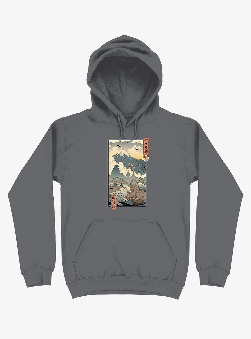 Dinosaurs Jurassic Ukiyo-e Asphalt Grey Hoodie