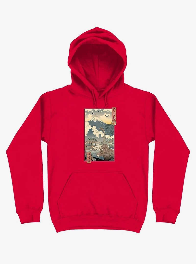 Dinosaurs Jurassic Ukiyo-e Red Hoodie