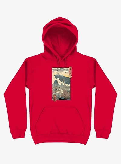 Dinosaurs Jurassic Ukiyo-e Red Hoodie