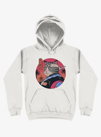Samurai Cat White Hoodie