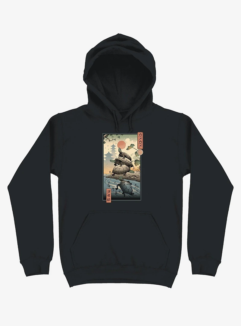 Turtle Stream Kame Ukiyo-e Black Hoodie