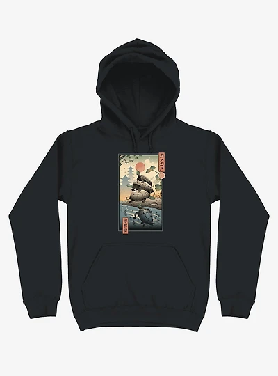 Turtle Stream Kame Ukiyo-e Black Hoodie