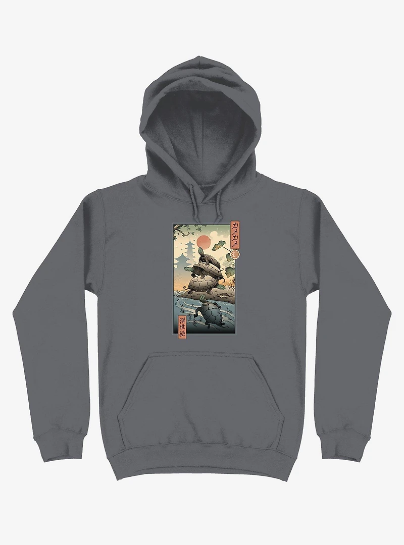 Turtle Stream Kame Ukiyo-e Asphalt Grey Hoodie