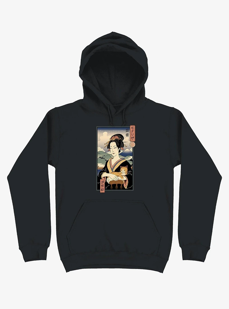 Geisha Cat Lisa Ukiyo-e Black Hoodie