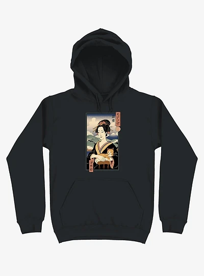 Geisha Cat Lisa Ukiyo-e Black Hoodie