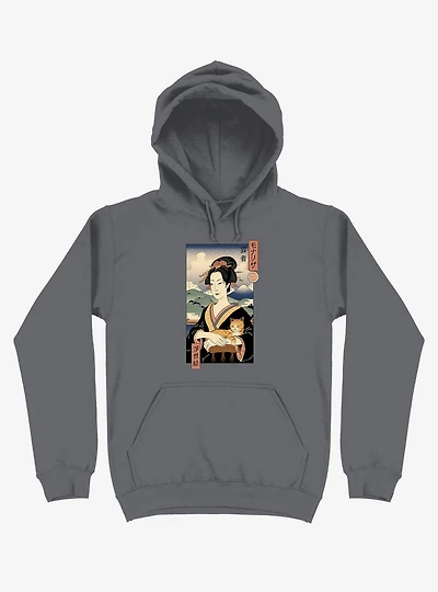 Geisha Cat Lisa Ukiyo-e Asphalt Grey Hoodie