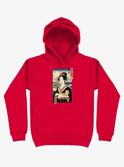 Geisha Cat Lisa Ukiyo-e Red Hoodie