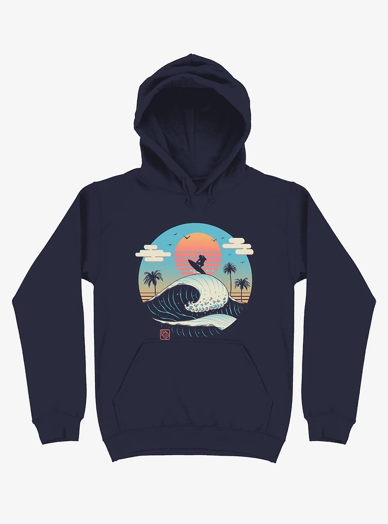 Surfing Waves Summer Vibes Navy Blue Hoodie