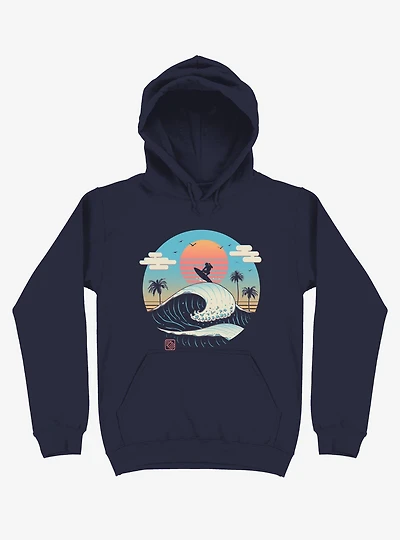 Surfing Waves Summer Vibes Navy Blue Hoodie