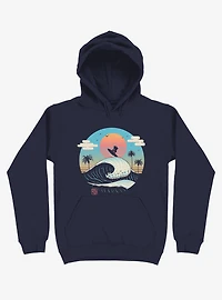Surfing Waves Summer Vibes Navy Blue Hoodie