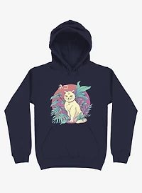 Leaves Vapor Cat Navy Blue Hoodie
