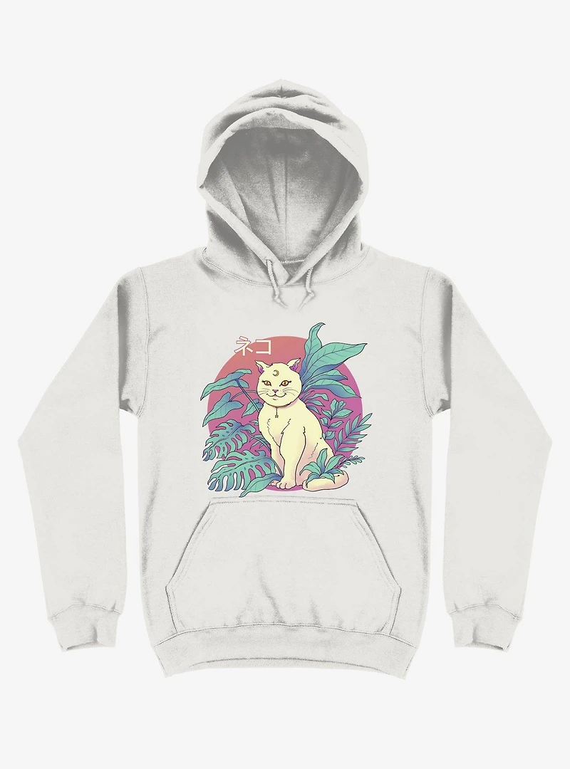 Leaves Vapor Cat White Hoodie