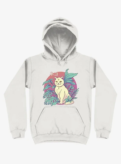 Leaves Vapor Cat White Hoodie