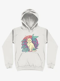 Leaves Vapor Cat White Hoodie