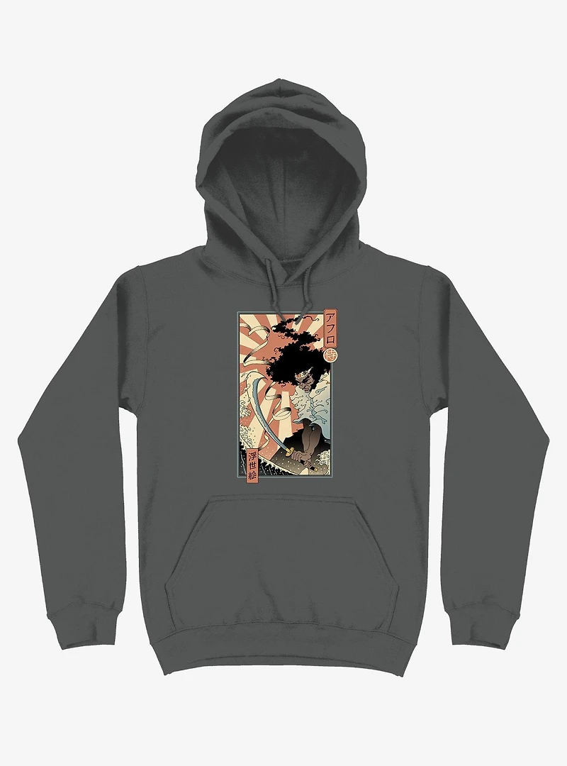 Samurai Sword Ocean Ukiyo-e Asphalt Grey Hoodie