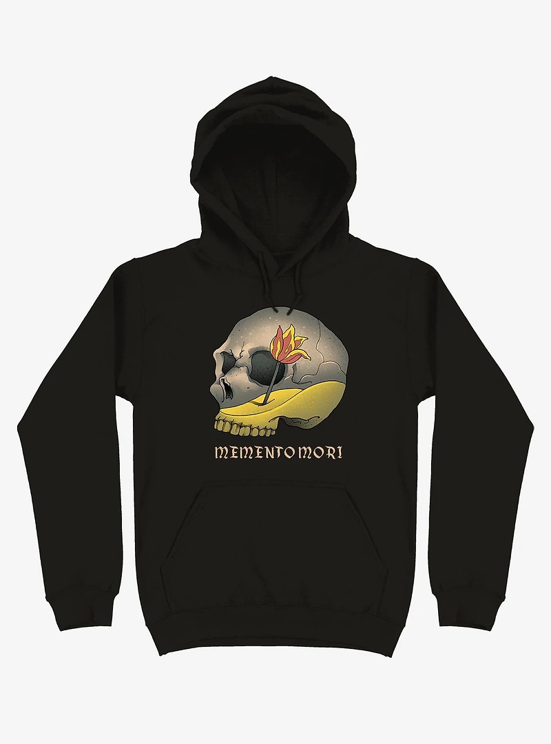 Memento Mori Flower Skull Black Hoodie