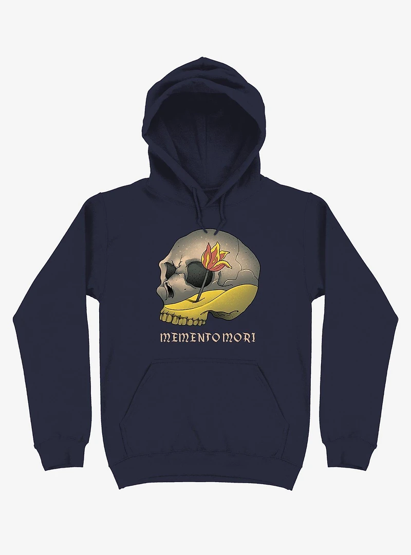Memento Mori Flower Skull Navy Blue Hoodie