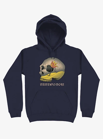 Memento Mori Flower Skull Navy Blue Hoodie
