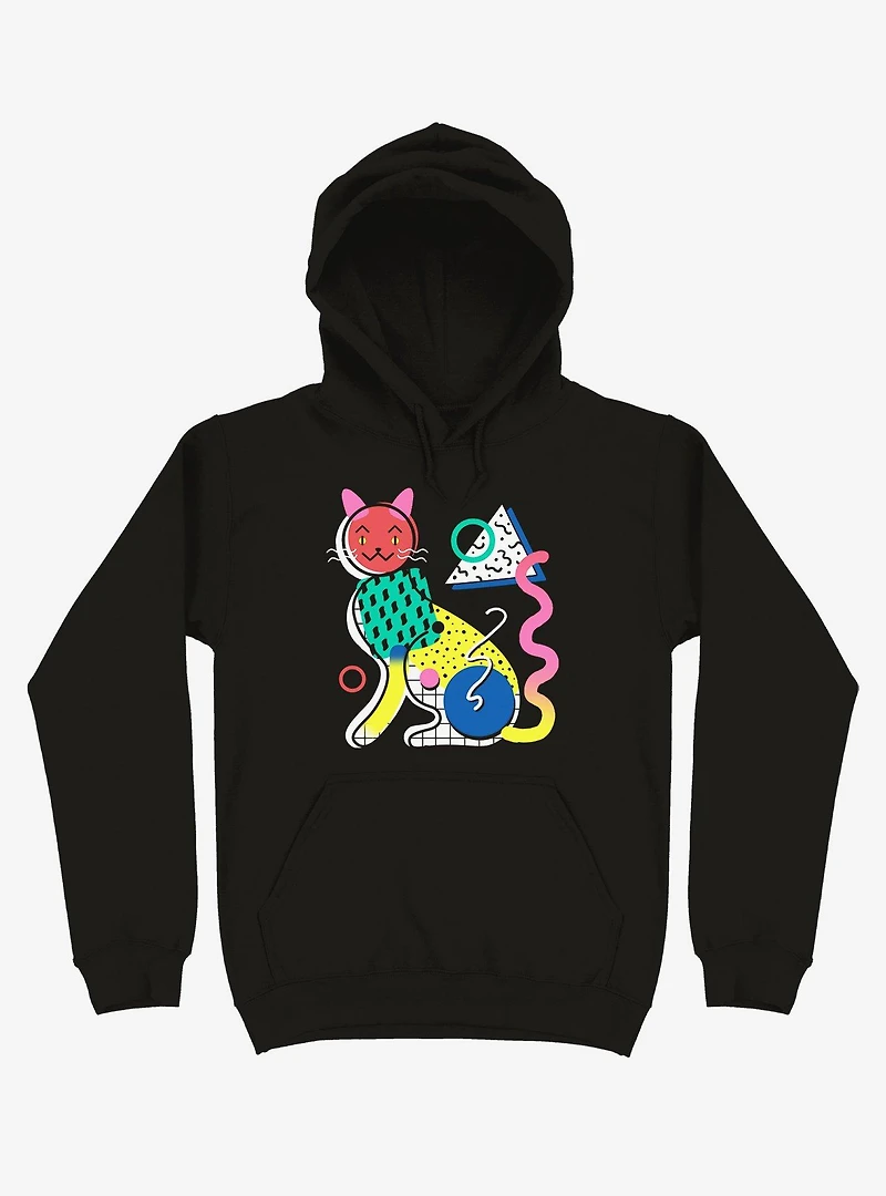 Memphis Cat Design Black Hoodie