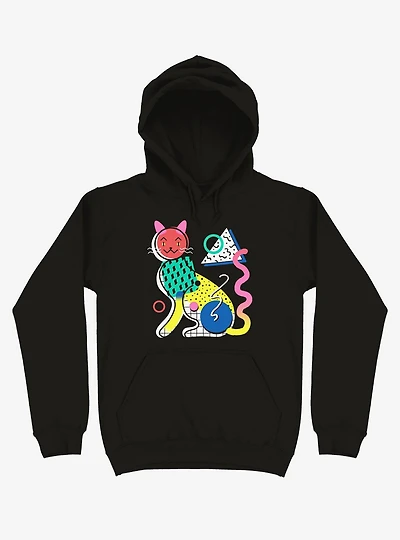 Memphis Cat Design Black Hoodie