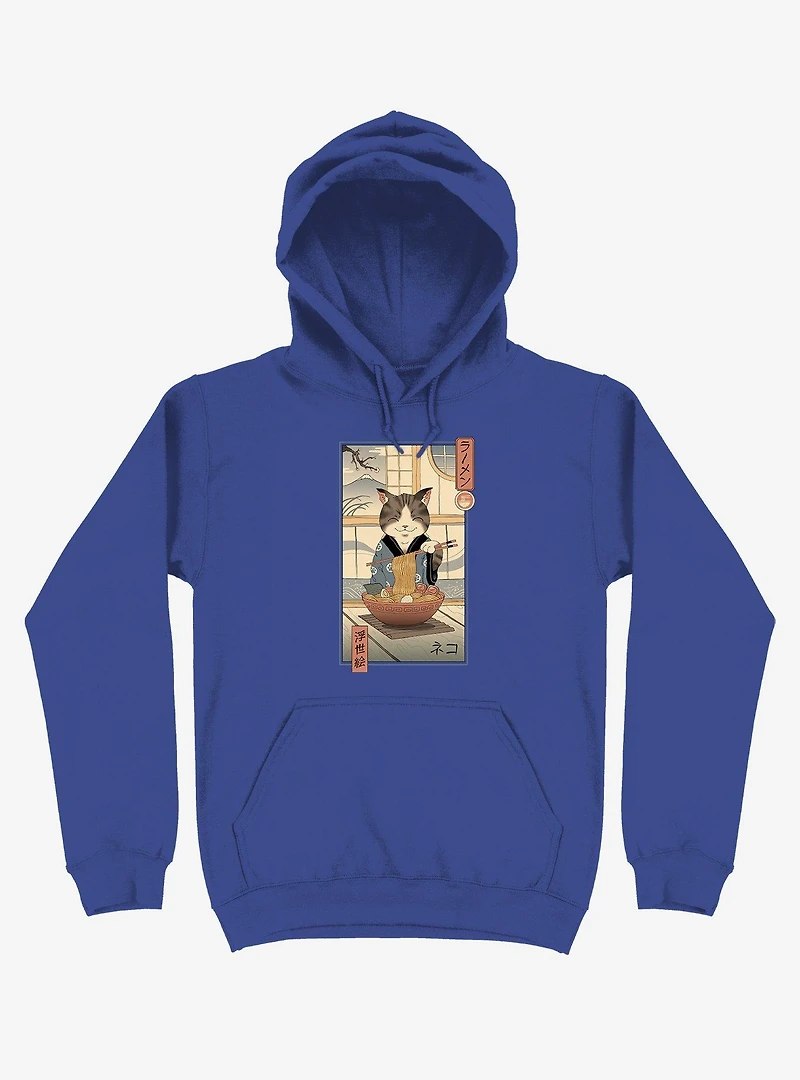 Cat Neko Ramen Ukiyo-e Royal Blue Hoodie