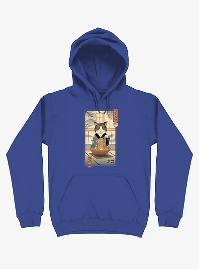 Cat Neko Ramen Ukiyo-e Royal Blue Hoodie