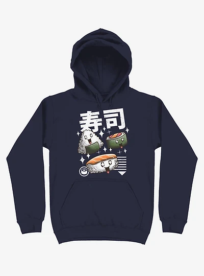 Kawaii Sushi Navy Blue Hoodie