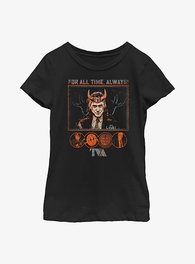 Marvel Loki For All Time Always Mischeviously Contained Youth Girls T-Shirt