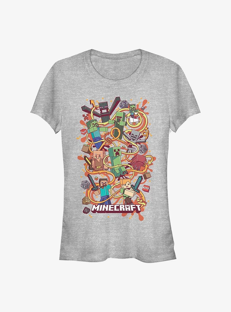 Minecraft Fun Arrow Composition Featuring Chicken Jockey Girls T-Shirt