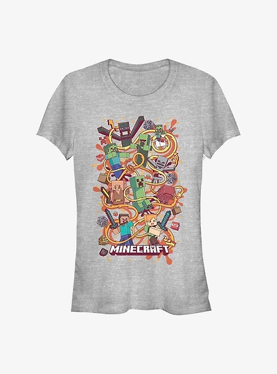 Minecraft Fun Arrow Composition Featuring Chicken Jockey Girls T-Shirt