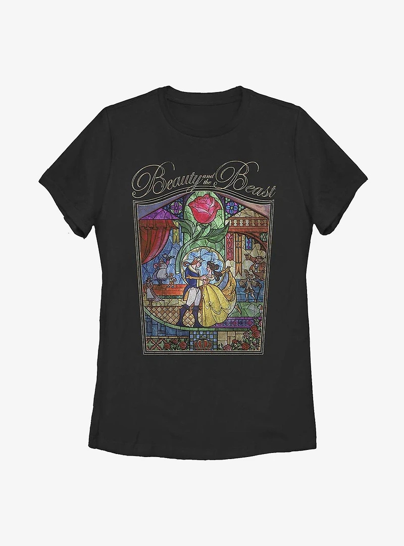 Disney Beauty And The Beast Stained Glass Womens T-Shirt