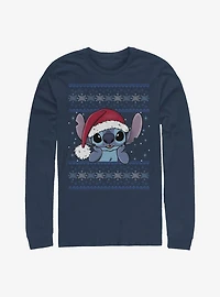 Disney Lilo And Stitch Holiday Wearing Santa Hat Long-Sleeve T-Shirt