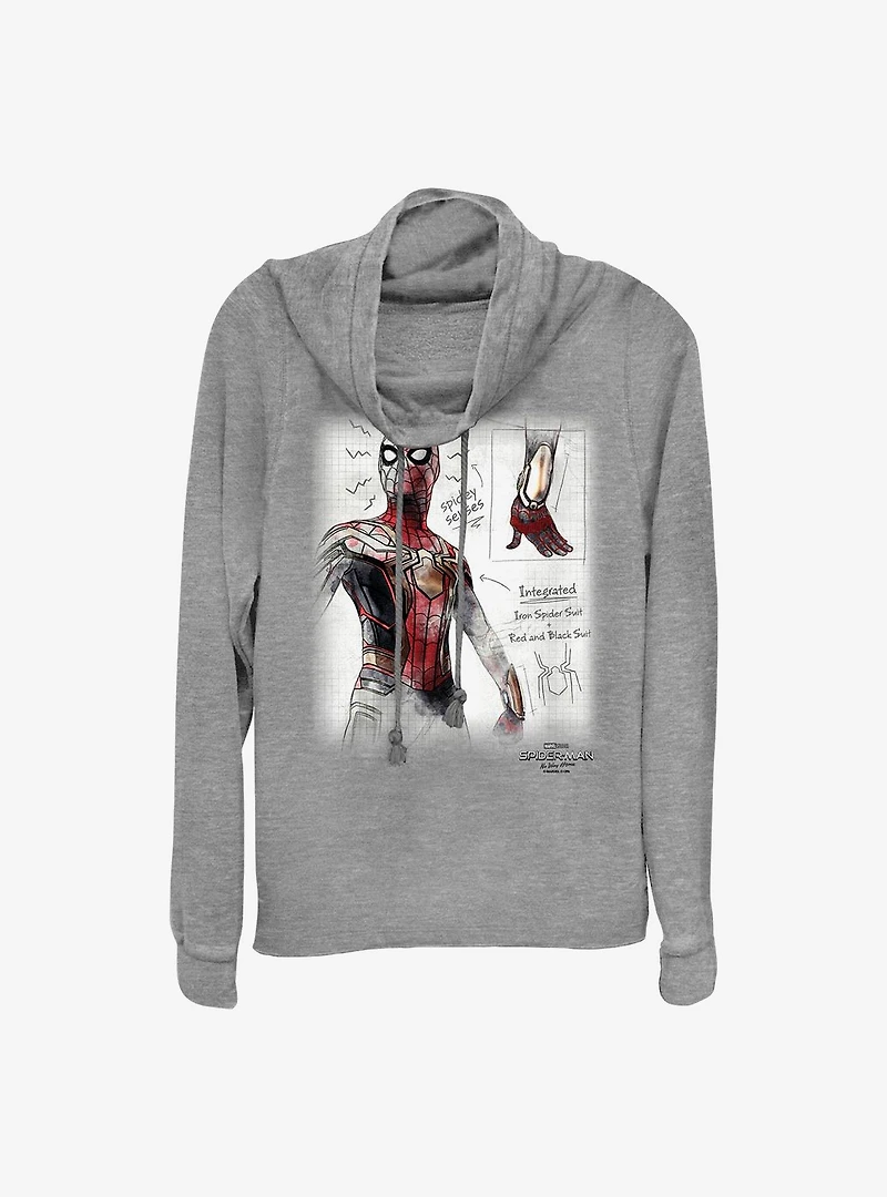 Marvel Spider-Man Sketched Cowlneck Long-Sleeve Girls Top