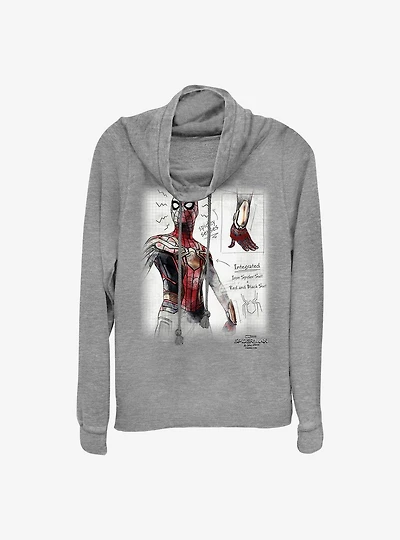 Marvel Spider-Man Sketched Cowlneck Long-Sleeve Girls Top