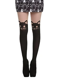Black Cat Faux Thigh High Tights