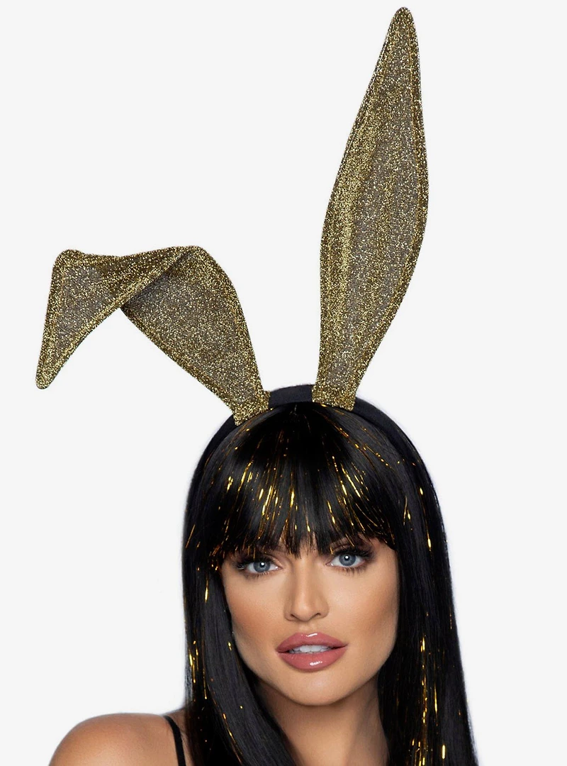 Glitter Bunny Ear Headband Gold