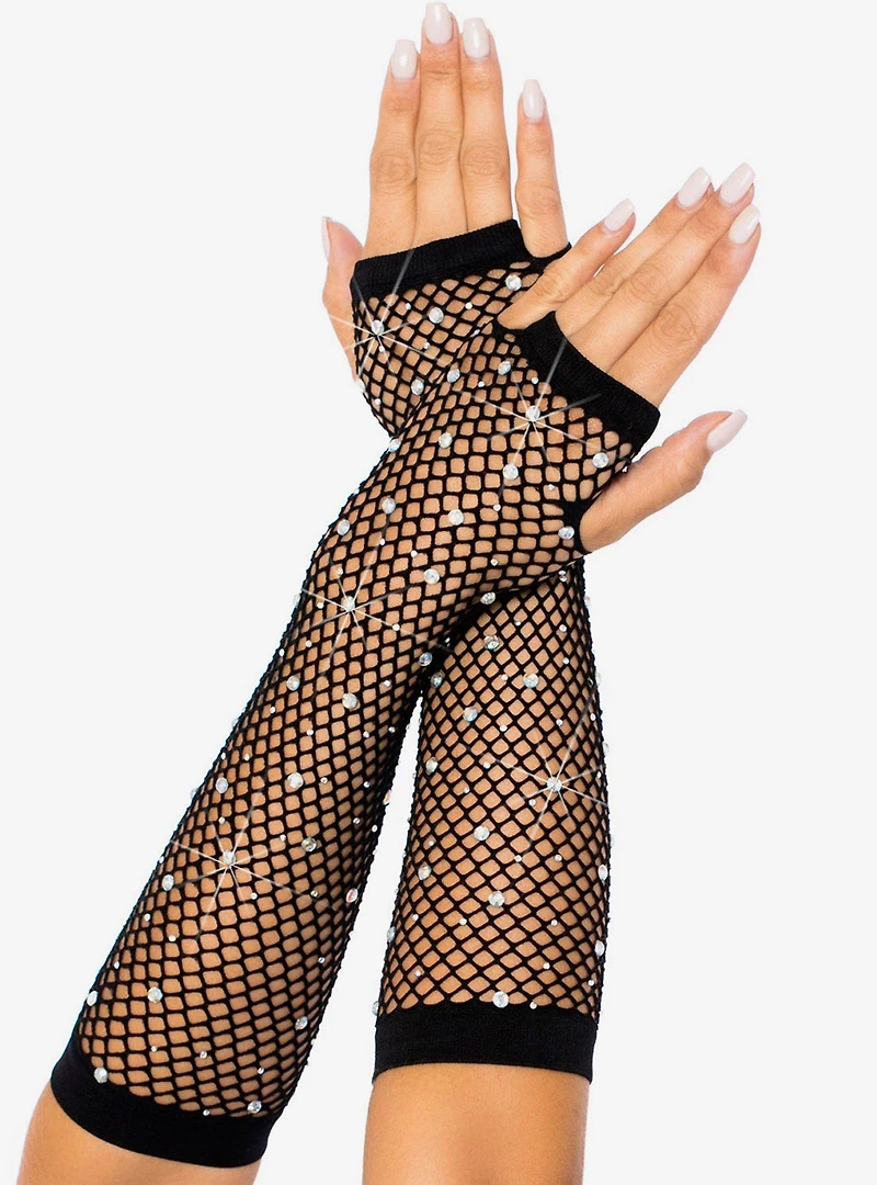 Rhinestone Fishnet Arm Warmers