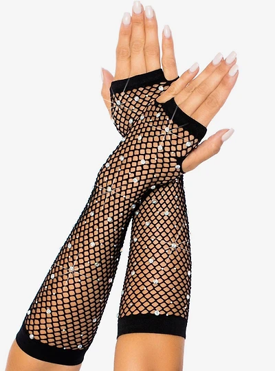 Rhinestone Fishnet Arm Warmers