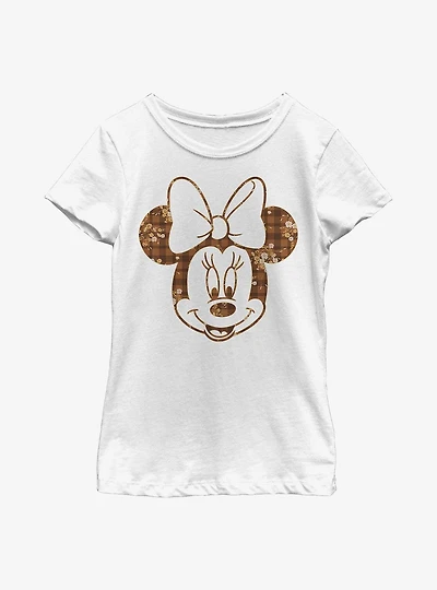 Disney Minnie Mouse Fall Floral Plaid Youth Girls T-Shirt