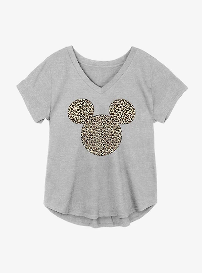 Disney Mickey Mouse Animal Print Logo Girls Plus T-Shirt