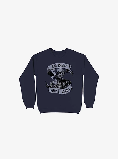 Beans & Bones Coffee Skeleton Navy Blue Sweatshirt