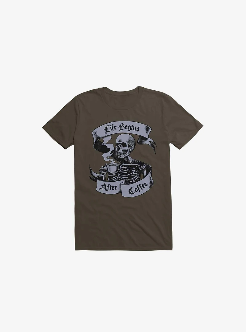 Beans & Bones Coffee Skeleton Brown T-Shirt
