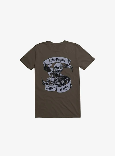 Beans & Bones Coffee Skeleton Brown T-Shirt
