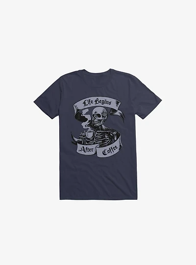 Beans & Bones Coffee Skeleton Navy Blue T-Shirt