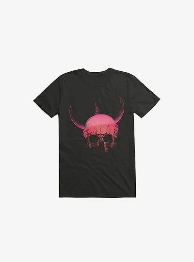 Blood Skull With Viking Helmet Black T-Shirt
