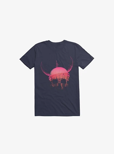 Blood Skull With Viking Helmet Navy Blue T-Shirt