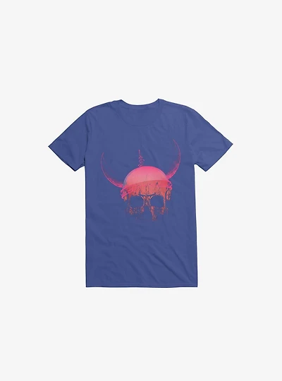 Blood Skull With Viking Helmet Royal Blue T-Shirt