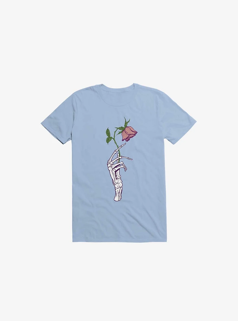 The Dead Rose Skeleton Hand Light Blue T-Shirt